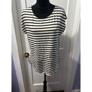 Green Envelope Ivory and Black‎ Striped Short Sleeve Top in XL NWT